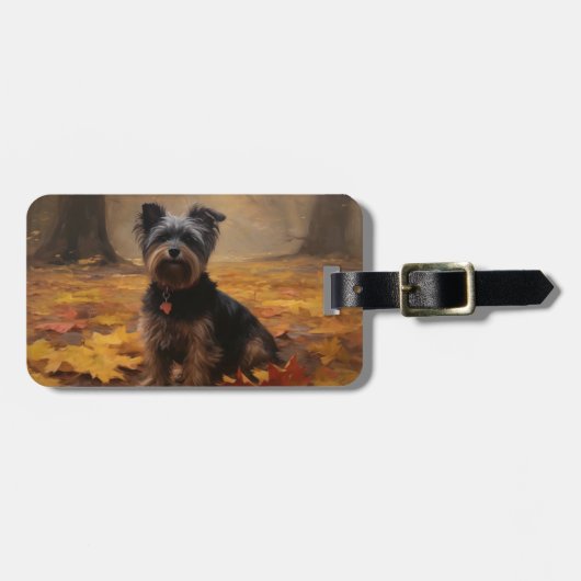 Yorkipoo in de herfst laat Herfst inspireren Bagagelabel (Voorkant horizontaal)