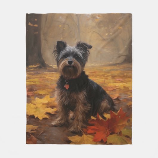 Yorkipoo in de herfst laat Herfst inspireren Fleece Deken (Voorkant)