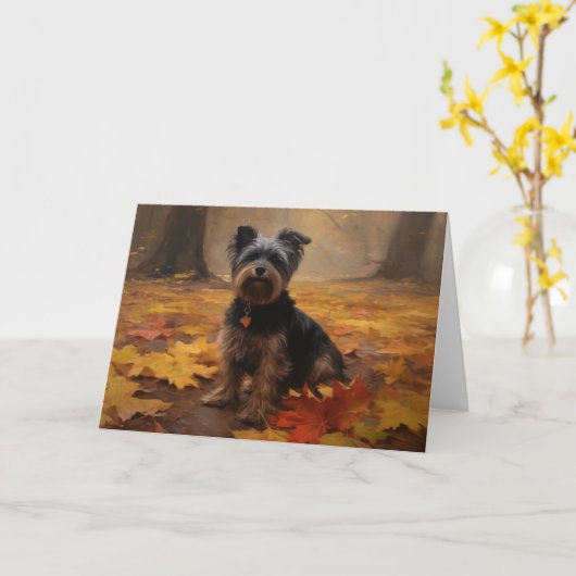 Yorkipoo in de herfst laat Herfst inspireren Kaart (Gele Bloem)