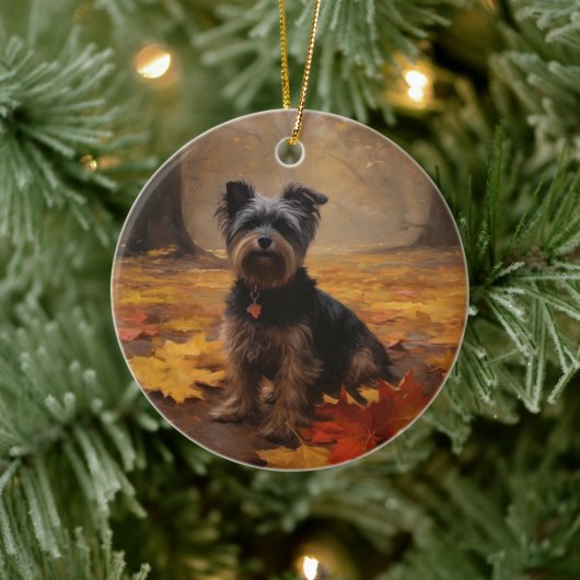 Yorkipoo in de herfst laat Herfst inspireren Keramisch Ornament (Boom)