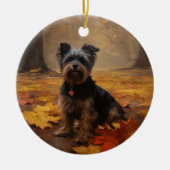 Yorkipoo in de herfst laat Herfst inspireren Keramisch Ornament (Voorkant)