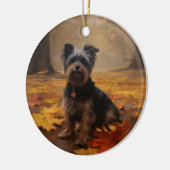Yorkipoo in de herfst laat Herfst inspireren Keramisch Ornament (Links)