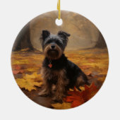 Yorkipoo in de herfst laat Herfst inspireren Keramisch Ornament (Achterkant)