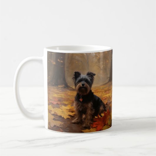 Yorkipoo in de herfst laat Herfst inspireren Koffiemok (Links)