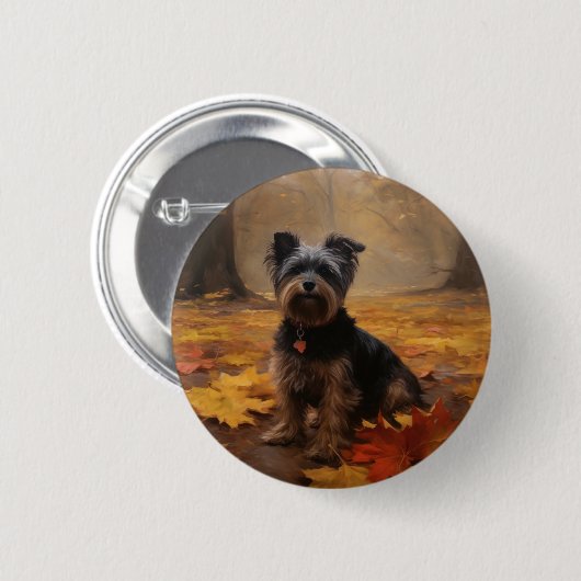 Yorkipoo in de herfst laat Herfst inspireren Ronde Button 5,7 Cm (Voorkant /achterkant)
