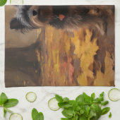Yorkipoo in de herfst laat Herfst inspireren Theedoek (Gevouwen)