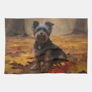 Yorkipoo in de herfst laat Herfst inspireren Theedoek