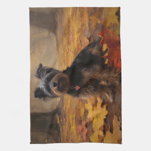 Yorkipoo in de herfst laat Herfst inspireren Theedoek (Verticaal)