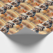 Yorkipoo in de herfst verlaat de Thanksgiving kuns Cadeaupapier (Hoek)