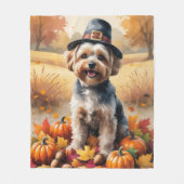 Yorkipoo in de herfst verlaat de Thanksgiving kuns Fleece Deken (Voorkant)