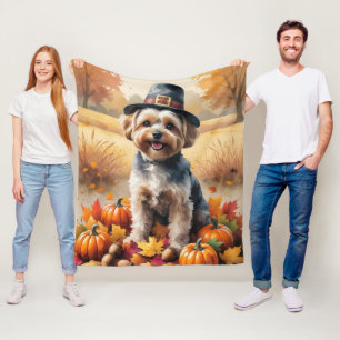 Yorkipoo in herfstbladeren Thanksgiving kunst Fleece Deken