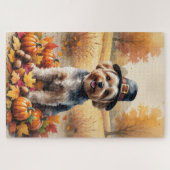 Yorkipoo in herfstbladeren Thanksgiving Kunst Legpuzzel (Horizontaal)