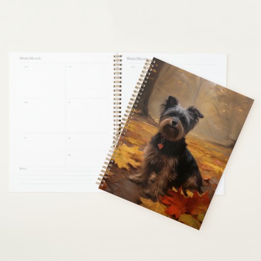 Yorkipoo in herfstbladeren vallen inspireren planner (Display)