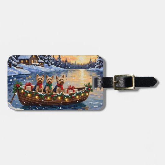 Yorkipoo Kerstboot Vakantie Bagagelabel (Voorkant horizontaal)