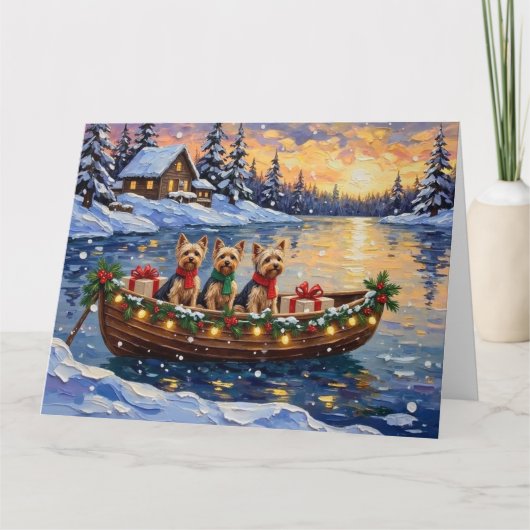 Yorkipoo Kerstboot Vakantie Kaart (Voorkant)