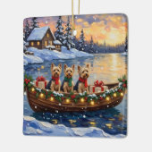 Yorkipoo Kerstboot Vakantie Keramisch Ornament (Links)