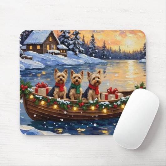 Yorkipoo Kerstboot Vakantie Muismat (Met muis)
