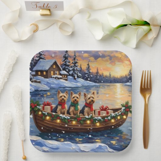 Yorkipoo Kerstboot Vakantie Papieren Bordje (Huwelijk)