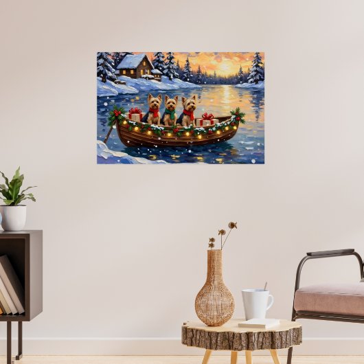 Yorkipoo Kerstboot Vakantie Poster (Woonkamer 3)