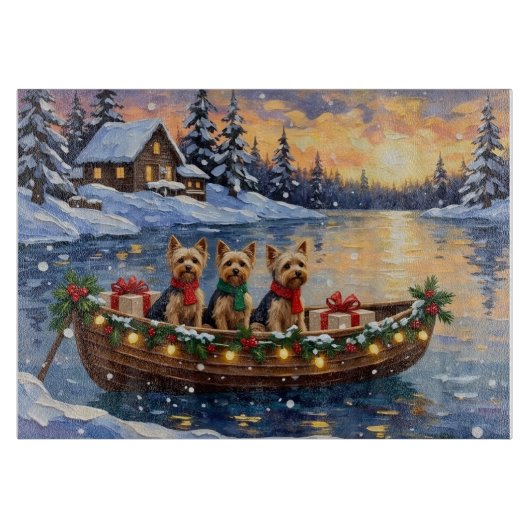Yorkipoo Kerstboot Vakantie Snijplank (Voorkant)