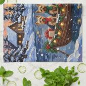 Yorkipoo Kerstboot Vakantie Theedoek (Gevouwen)