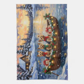 Yorkipoo Kerstboot Vakantie Theedoek (Verticaal)