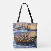 Yorkipoo Kerstboot Vakantie Tote Bag (Achterkant)