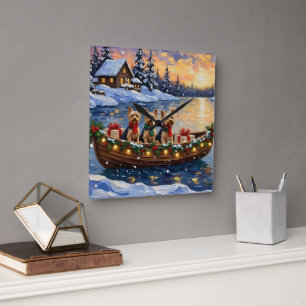 Yorkipoo Kerstboot Vakantie Vierkante Klok