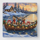 Yorkipoo Kerstboot Vakantie Vierkante Klok (Voorkant)