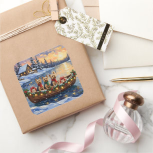 Yorkipoo Kerstboot Vakantie Vierkante Sticker