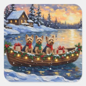 Yorkipoo Kerstboot Vakantie Vierkante Sticker (Voorkant)