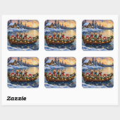 Yorkipoo Kerstboot Vakantie Vierkante Sticker (Vel)