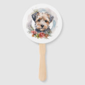 Yorkipoo Kerstkrans feestelijke pup Handwaaier (Achterkant)