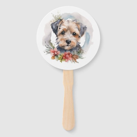 Yorkipoo Kerstkrans feestelijke pup Handwaaier (Achterkant)