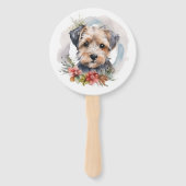 Yorkipoo Kerstkrans feestelijke pup Handwaaier (Voorkant)