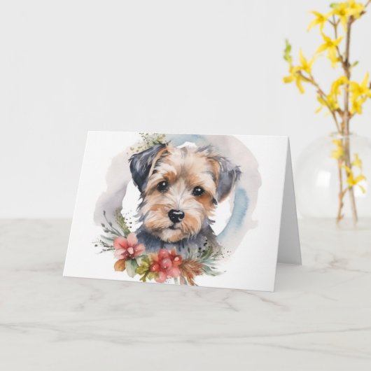 Yorkipoo Kerstkrans feestelijke pup Kaart (Gele Bloem)
