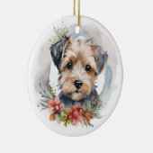 Yorkipoo Kerstkrans feestelijke pup Keramisch Ornament (Rechts)