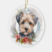 Yorkipoo Kerstkrans feestelijke pup Keramisch Ornament (Links)