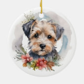 Yorkipoo Kerstkrans feestelijke pup Keramisch Ornament (Achterkant)