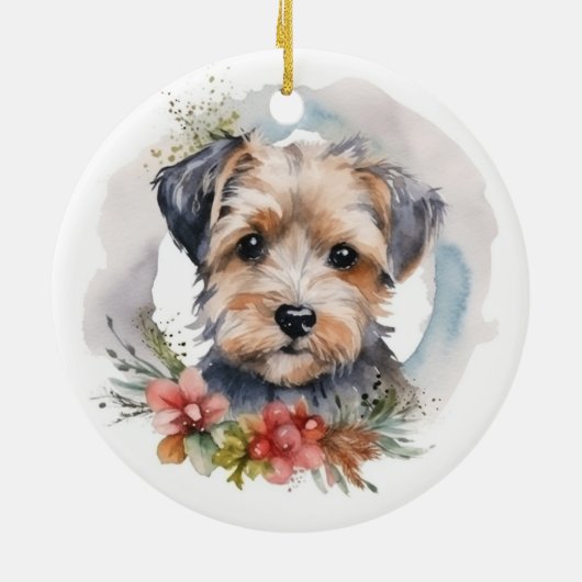 Yorkipoo Kerstkrans feestelijke pup Keramisch Ornament (Achterkant)