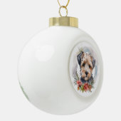 Yorkipoo Kerstkrans feestelijke pup Keramische Bal Ornament (Links)