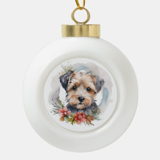 Yorkipoo Kerstkrans feestelijke pup Keramische Bal Ornament (Voorkant)