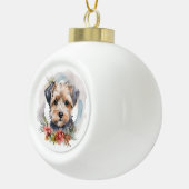 Yorkipoo Kerstkrans feestelijke pup Keramische Bal Ornament (Rechts)