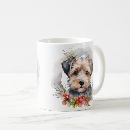 Yorkipoo Kerstkrans feestelijke pup Koffiemok (Voorkant rechts)