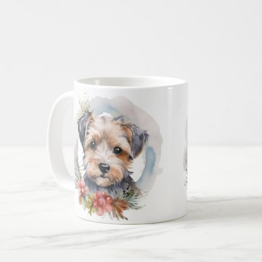 Yorkipoo Kerstkrans feestelijke pup Koffiemok (Voorkant links)