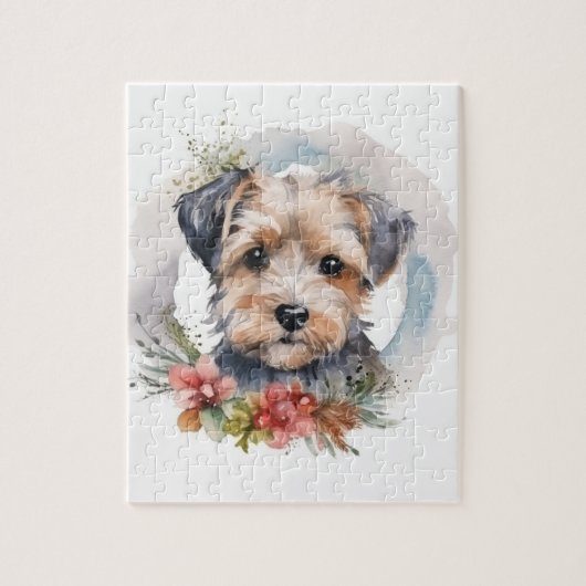 Yorkipoo Kerstkrans feestelijke pup Legpuzzel (Verticaal)