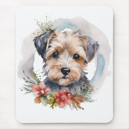 Yorkipoo Kerstkrans feestelijke pup Muismat (Voorkant)