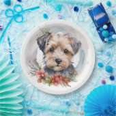 Yorkipoo Kerstkrans feestelijke pup Papieren Bordje (Feest)