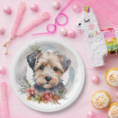 Yorkipoo Kerstkrans feestelijke pup Papieren Bordje (Feest)