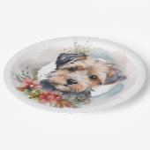 Yorkipoo Kerstkrans feestelijke pup Papieren Bordje (Gekanteld)